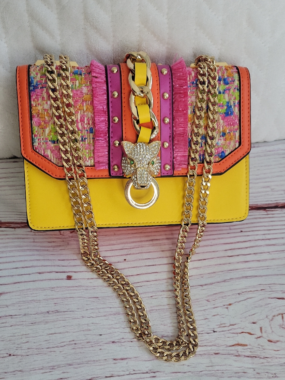 Aldo Vibrant Multi-Color Chain Shoulder Bag - Yellow & Pink - Picture 2 of 7
